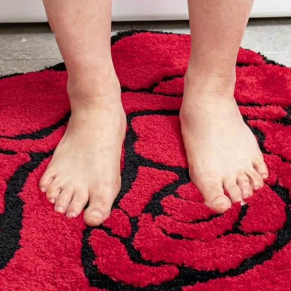 Red Rose Shaped Bath Mat Bedroom Rug Doormat Flower Shape Floral Romantic Decor